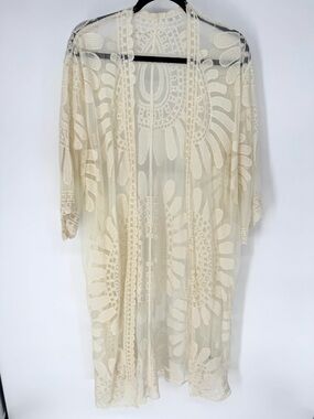 Bohemian whimsy, BoHo Sheer Lace Crochet Swim Coverup - Cream